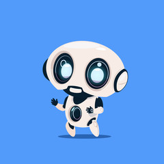 Modern Robot Isolated On Blue Background Cute Cartoon Character Artificial Intelligence Concept Flat Vector Illustration