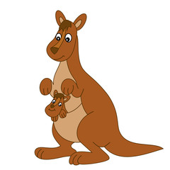 Vector Cute Cartoon Kangaroo with Joey
