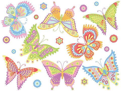 Vector Set of Colorful Butterflies