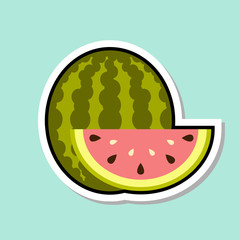 Watermelon Sticker On Blue Background Colorful Fruit