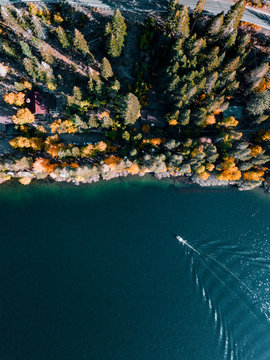 Aerial Boat Fall Lake