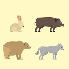 Different wild animals dangerous vertebrate canine characters large predator vector illustration.