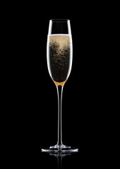 Champagne glass with bubbles with reflection