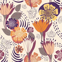 Fotobehang Floral decorative seamless pattern. Vector background. Hand drawn cute wallpaper © sunny_lion