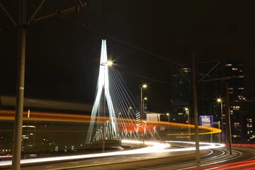Papier Peint photo autocollant Pont Érasme Erasmusbrug (Erasmusbrücke) Nachtaufnahme