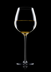 Glass of white wine with reflection on black