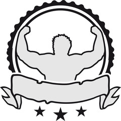 wappen stempel banner posen umriss hand arm muskeln stark workout gym beast mode cool design logo gewicht heben hanteln bodybuilder