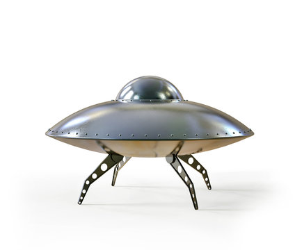 Flying saucer metal isolated on white background.