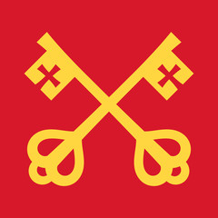 The keys of St.Peter (Keys to The Kingdom of Heaven), papal keys. The Catholic symbol of faith and salvation. Emblem of the Holy See.