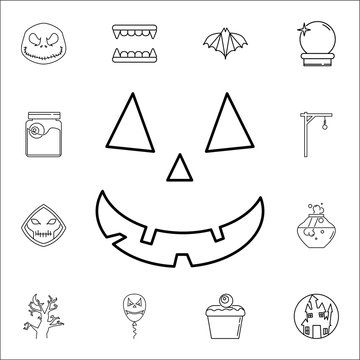 carved Halloween pumpkin or jack o' lantern icon. Set of Halloween icons