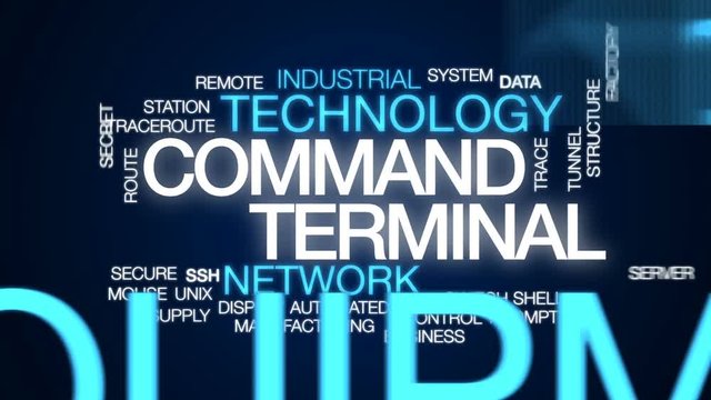 Command terminal animated word cloud, text design animation.