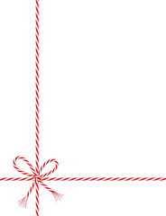 Geschenk Schleife aus rot-wei&szlig;e Kordel Schnur,
Weihnachtsband linksb&uuml;ndig gebunden am Geschenk,
Vektor Illustration isoliert auf wei&szlig;em Hintergrund
