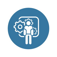 Mechanical Engineering Icon. Man and Gears. Development Symbol.