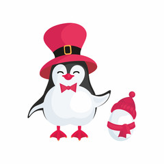 Fun image of a penguin in cartoon style. Vector illustration on white background