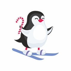 Fun image of a penguin in cartoon style. Vector illustration on white background