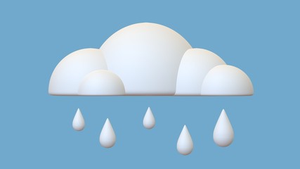 White Cloud Rainy. Cute 3D Model. Isolated On blue background