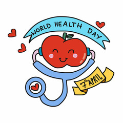 World health day red apple cartoon vector illustration