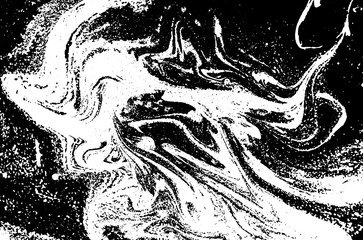 Black and white liquid texture. Watercolor hand drawn marbling illustration. Abstract vector background. Monochrome marble pattern.