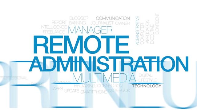 Remote administration animated word cloud, text design animation. Kinetic typography.