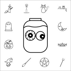 Human eyeballs in glass jar icon. Set of Halloween icons