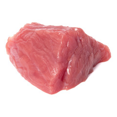 Raw chopped beef meat cube isolated om white background cut out.