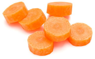 Chopped carrot slices isolated on white background cutout