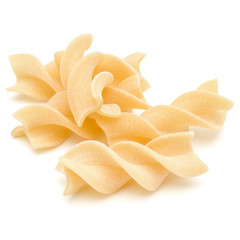 Italian  twisted pasta fusilli isolated on white background. Fusilloni, rotini.