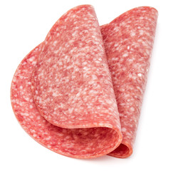 Salami smoked sausage slices isolated on white background