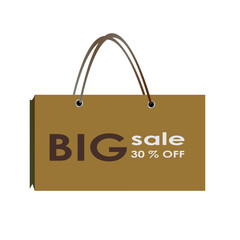 BIg sale 30% OFF banner icon design with brown paper bag illustration isolated on white background