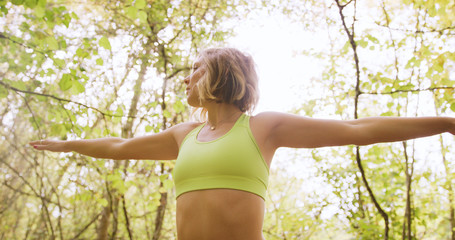 yoga Woman In woods Exercising Outdoors balance