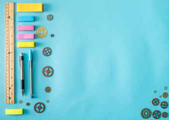 Overhead view of workstation various stationary tools