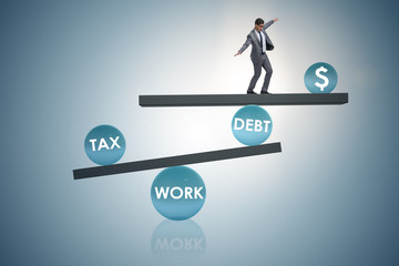 Businessman in debt and tax business concept