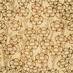 Retro brown watercolor texture grunge seamless background vintage round flower