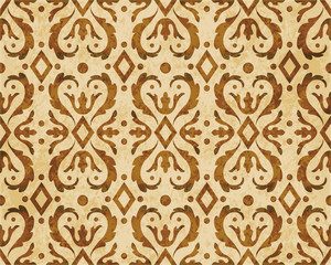 Retro brown watercolor texture grunge seamless background aboriginal round check kaleidoscope