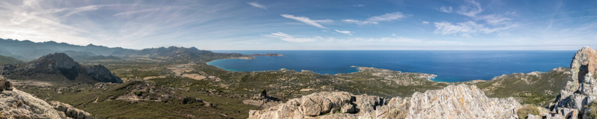 Fototapeta na wymiar Panoramic view across Calvi Bay and Revellata in Corsica