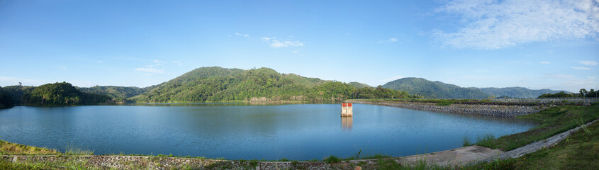 Fototapeta na wymiar panorama lake scenery beautiful view with blue sky and clouds in phuket thailand.