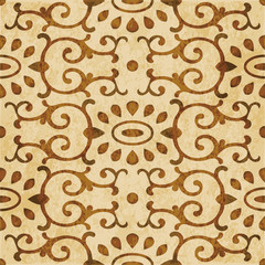 Retro brown watercolor texture grunge seamless background oriental oval curve spiral kaleidoscope