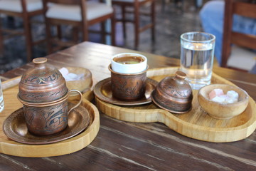 Turkish coffee on the table in a cafe