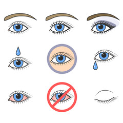 Icons of eyes. Make-up and eye health