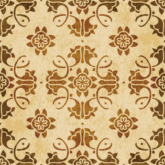 Retro brown watercolor texture grunge seamless background spiral cross vine flower