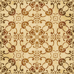 Retro brown watercolor texture grunge seamless background curve cross frame flower