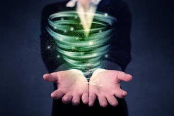 Woman holding green tornado