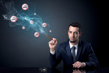 Businessman smoking.