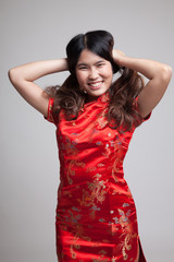 Asian girl in chinese cheongsam dress