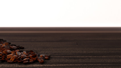 coffee bean on the table in the empty morning room copy space