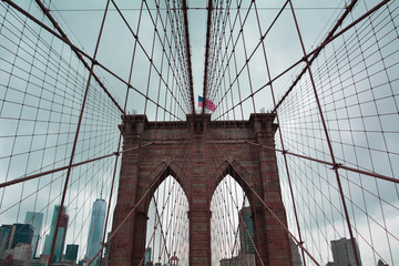 NYC New York City Views Cloudy Brooklyn Bridge