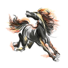 Oriental style painting of a running horse, Traditional chinese ink and wash vector illustration. Horse on flame.