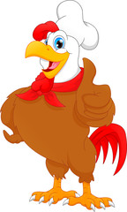 cute chef rooster cartoon thumb up