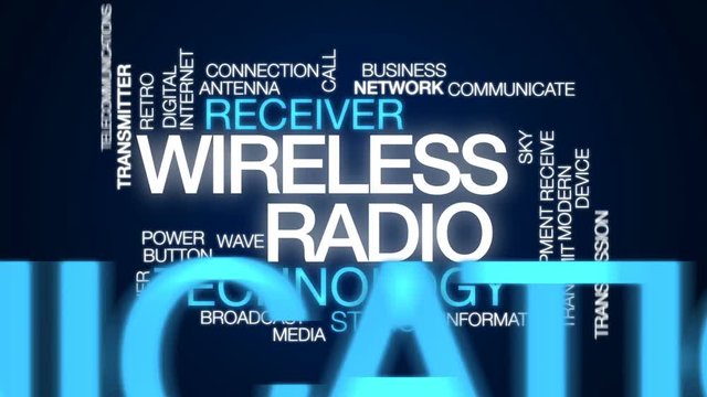 Wireless radio animated word cloud, text design animation.