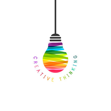 Creative Thinking Concept With Hanging Lightbulb Made Of Colorful Paint Strokes